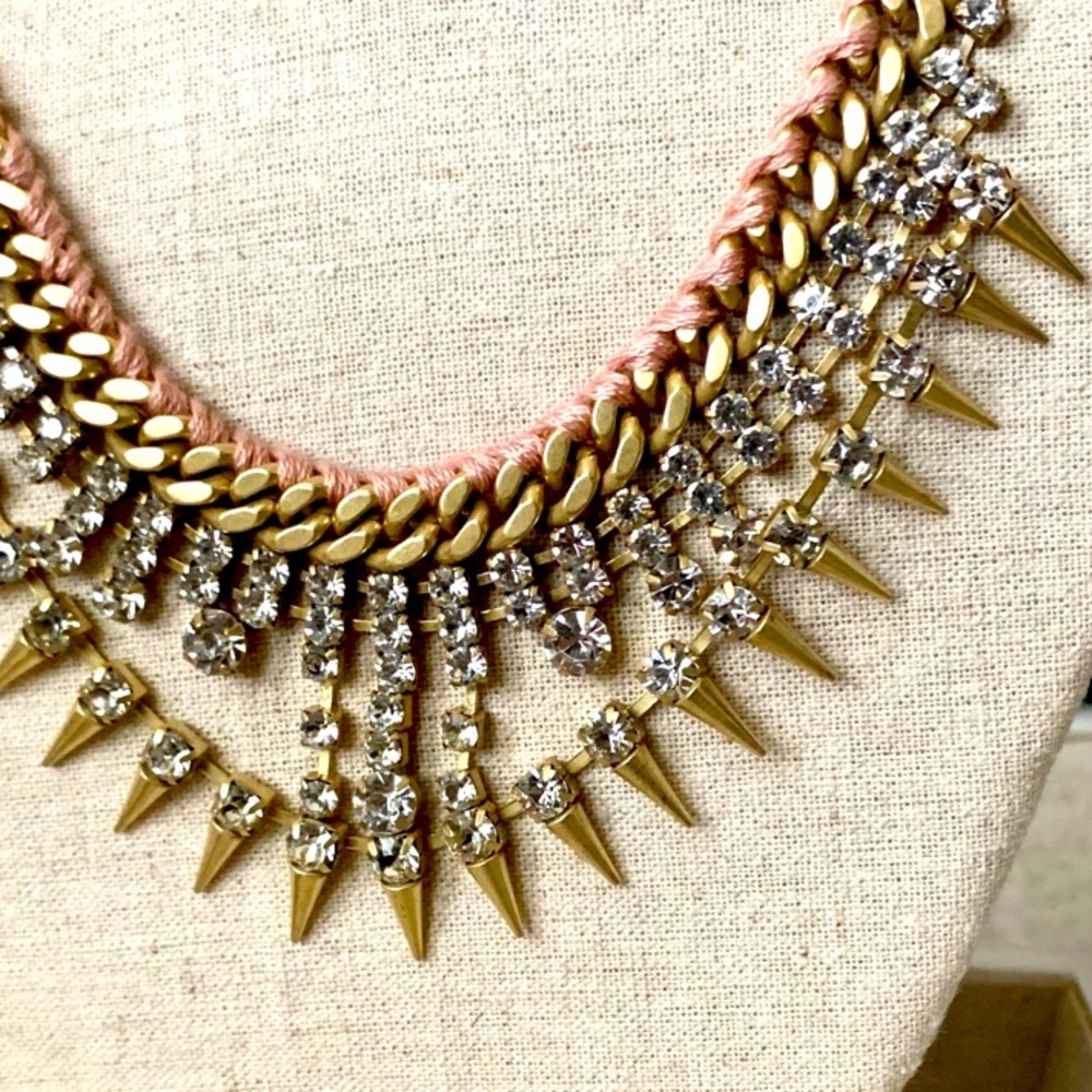 Stella & Dot | Vintage Gold Peach Rhinestone Spike Statement Necklace Re… - Picture 10 of 13
